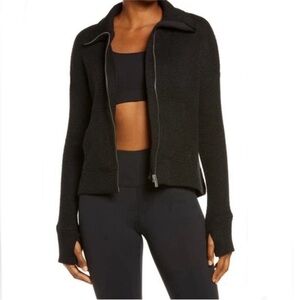 Sweaty Betty Restful Boucle Black Knit Zip Front Boxy Sweater Jacket Small